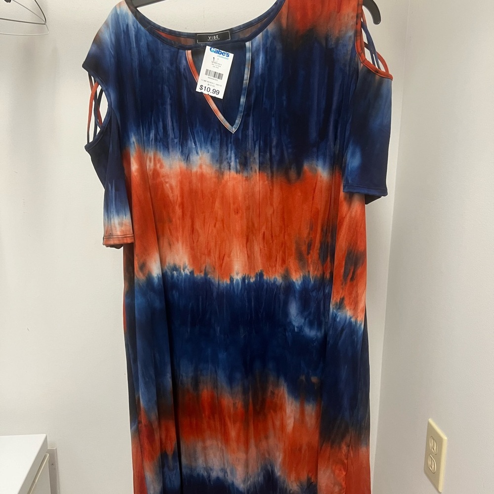Tie-Dye Blue and Orange Women's cold shoulder Dress